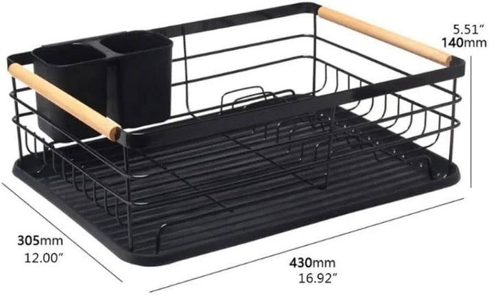 Kitchen Dish Drain Rack with Wooden Handles