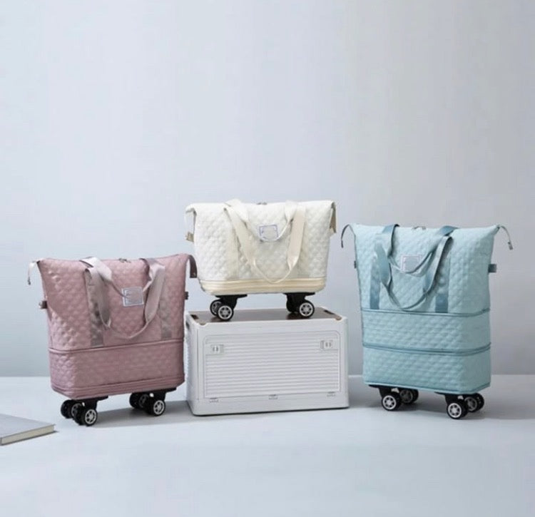 2 in 1 Expandable Shoulder Bag & Travel Luggage Bag with Detachable Wheels