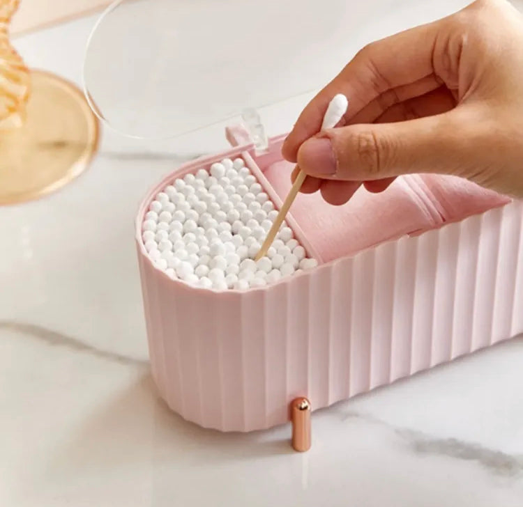 Elegant Cosmetics Storage Box with Lid for Cotton Buds, Beauty Blenders Multipurpose Organizer