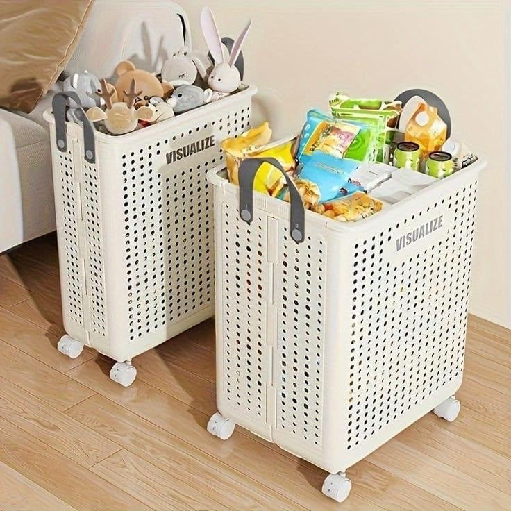 Collapsible Laundry Basket with Handle & Wheels