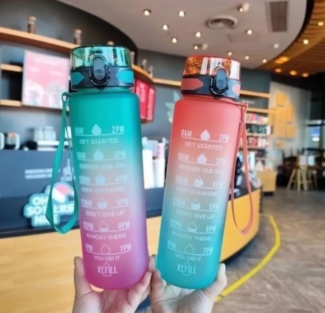 1000ml Water Bottle with Motivational Quotes & Straw