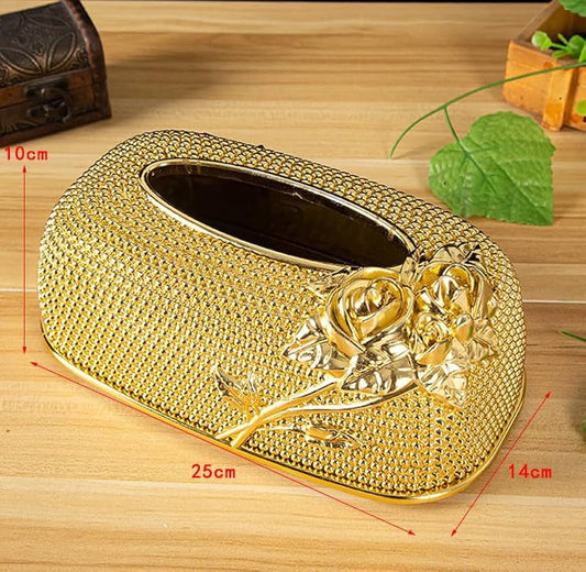 Flower Design Gold Tissue Box