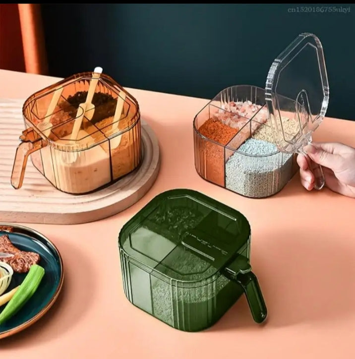 Luxury Acrylic 4 Compartments Spice Box with Spoons