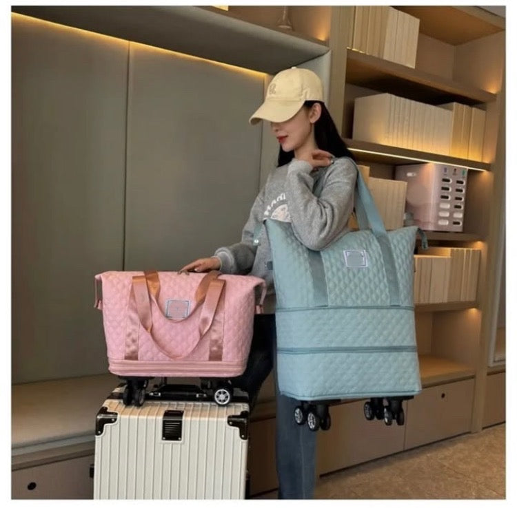 2 in 1 Expandable Shoulder Bag & Travel Luggage Bag with Detachable Wheels