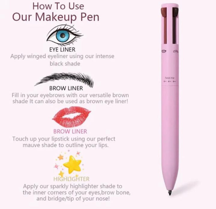 4 in 1 Makeup Pen (Lipstick, Eyeliner, Highlighter & Eyeshadow)