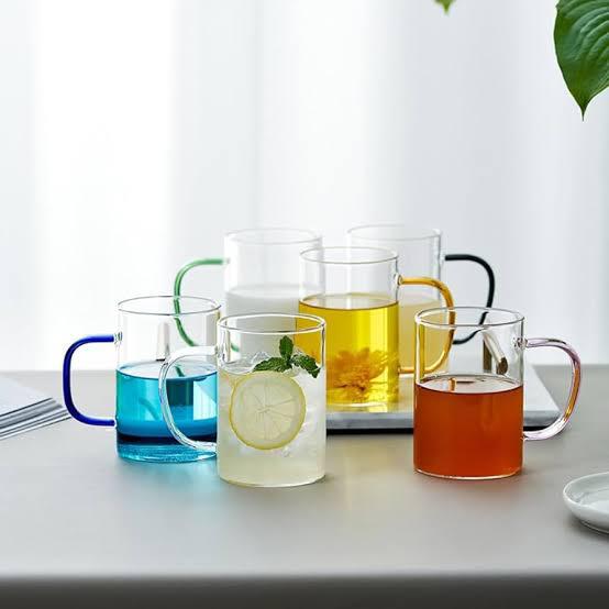 6 Pcs Multi Colour Handle Glass Cups