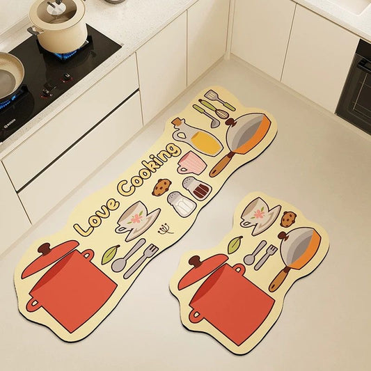 2 Pcs Creative Anti Slip Water Absorbent Floor Mat for Kitchen
