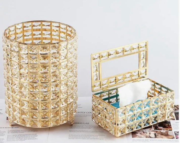 Crystal Dustbin & Tissue Box