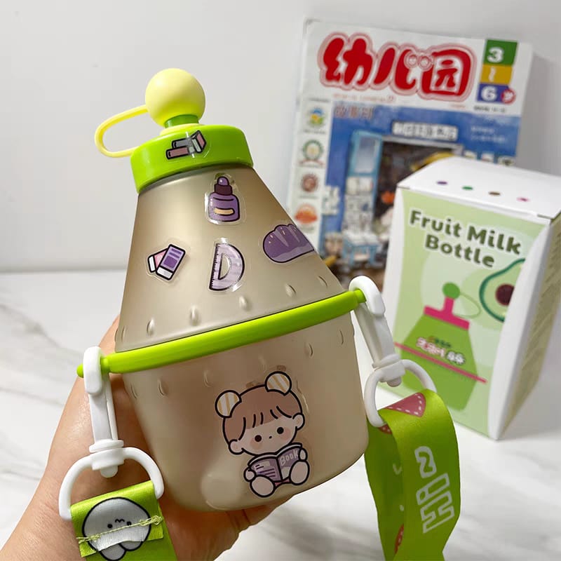 400ml Cute Sipper Bottles For Kids with Straw, Strap & Stickers