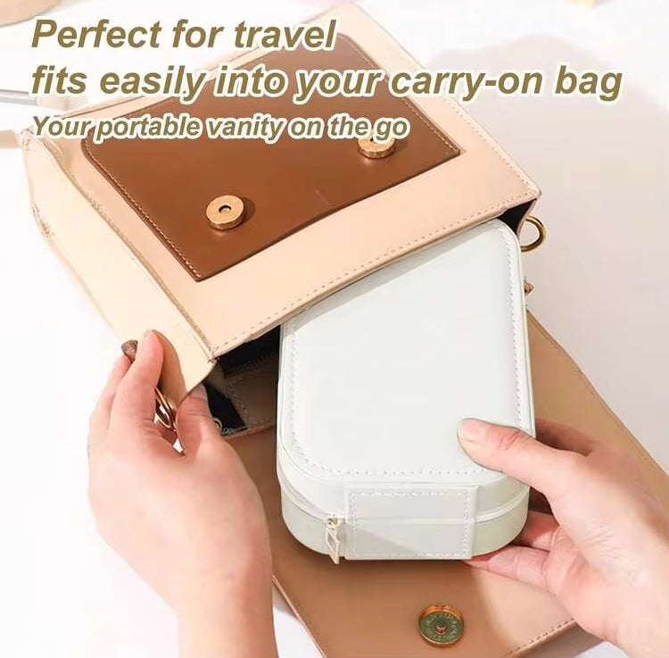 Portable Leather Led Mirror Makeup Bag