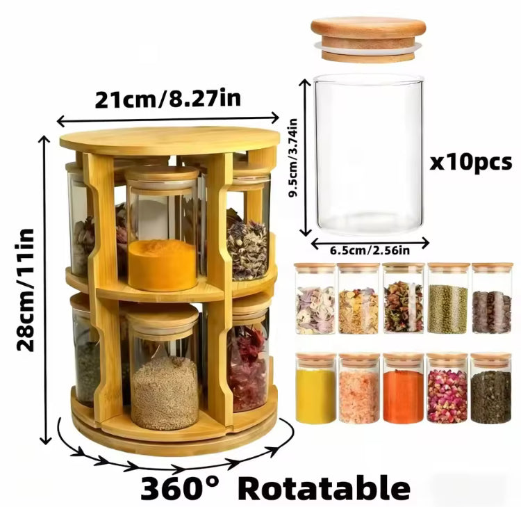 Wooden Rotatable Kitchen Jars Organizer with Lids