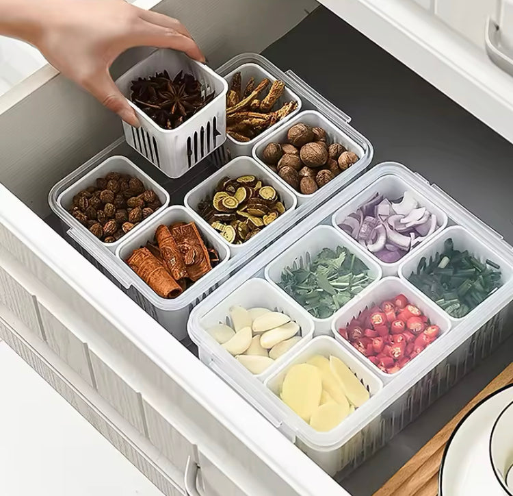 6 Grids Vegetables Fruit Spices Multifunctional Storage Box