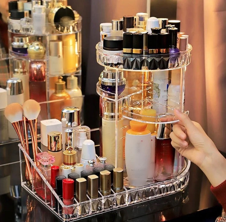 Acrylic Cosmetics Rotating Organizer with Large Tray