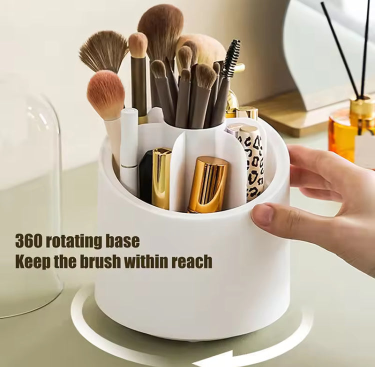 Rotating Brushes Cosmetics Holder with Dustproof Lid