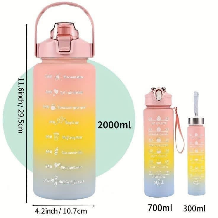 3 Pcs Motivational Double Shaded Water Bottle Set