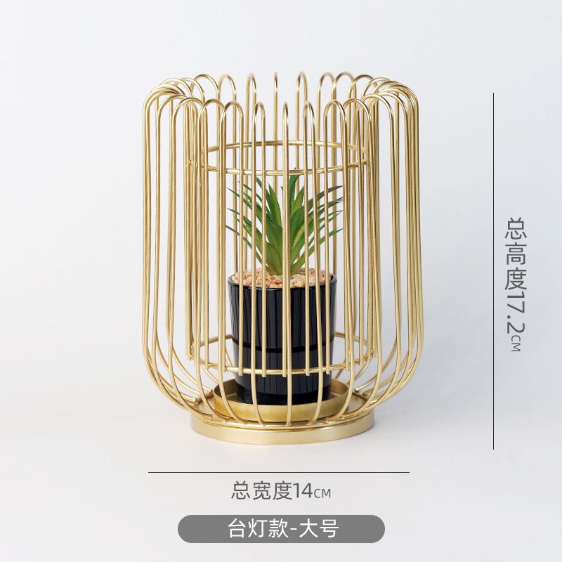 Metal Geometric Stripe Cage Style Potted Artificial Plant Centerpiece Home Decor