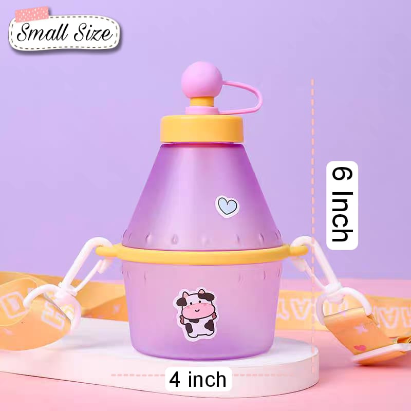 400ml Cute Sipper Bottles For Kids with Straw, Strap & Stickers