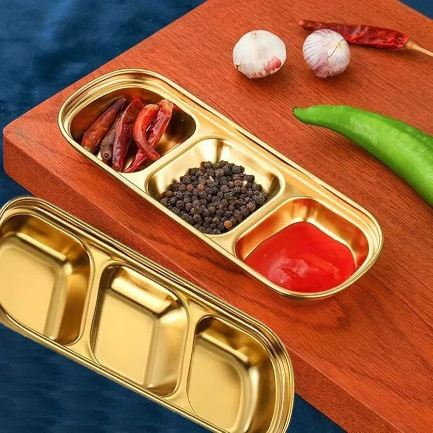 3 Portions Gold Stainless Steel Tray