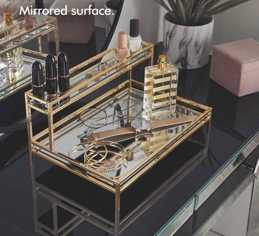 Double Layer Mirror Cosmetics Makeup Organizer Stand