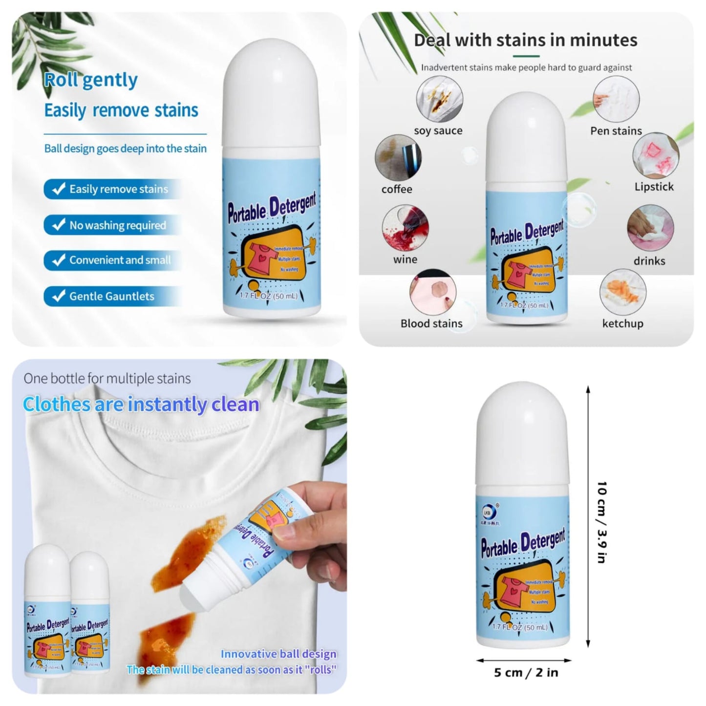 50ml Clothes Stain Rolling Ball Cleaning Detergent Remover