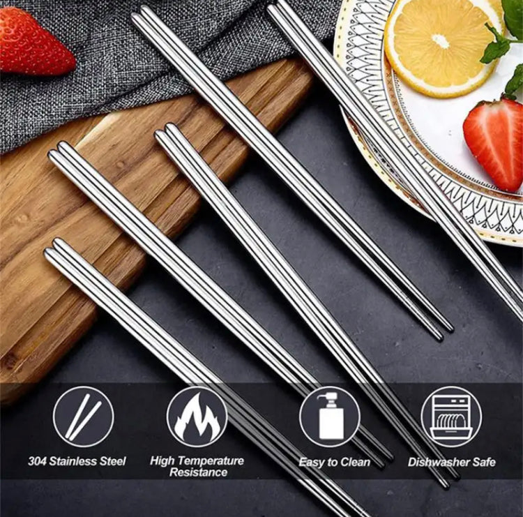 5 Pairs of Stainless Steel Chopsticks