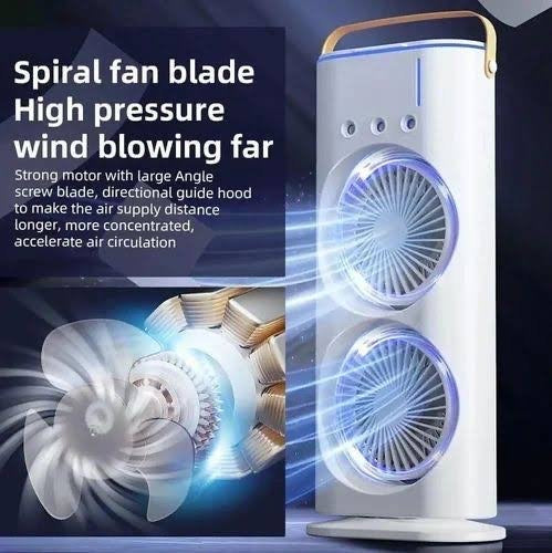 Rechargeable Rotating Cooling Dual Fan with Hole Spray & Light
