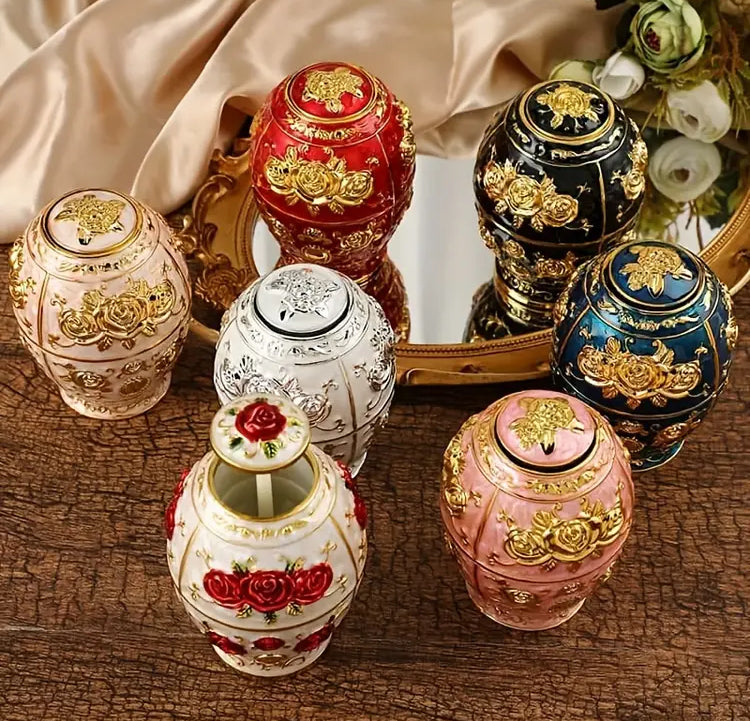 Elegant Rose Embossed Egg Shaped Toothpick Holder