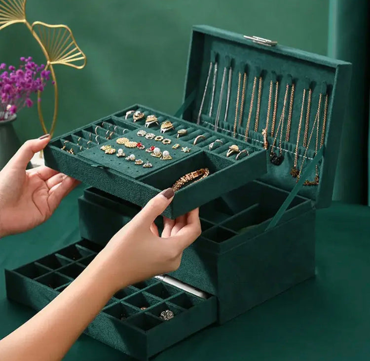 Leather Premium Quality Three Layer Large Capacity Jewellery Box Organizer