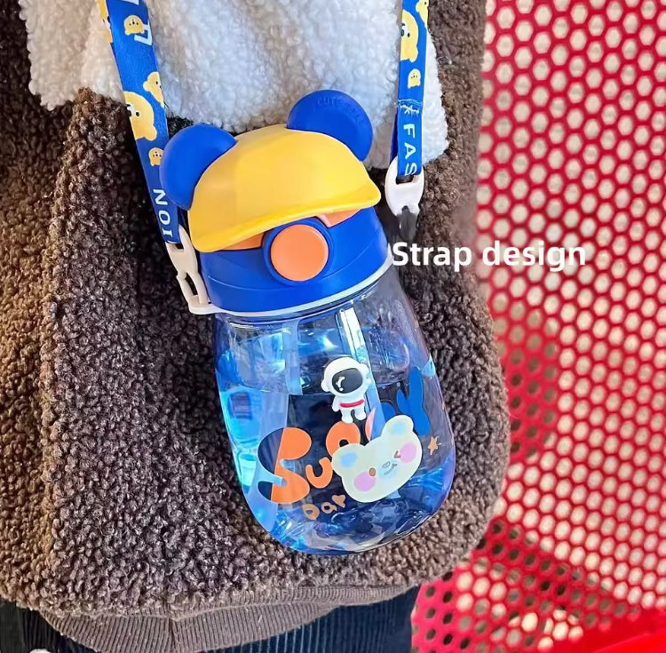 550ml Cute Water Bottle for Kids with Straw & Strap
