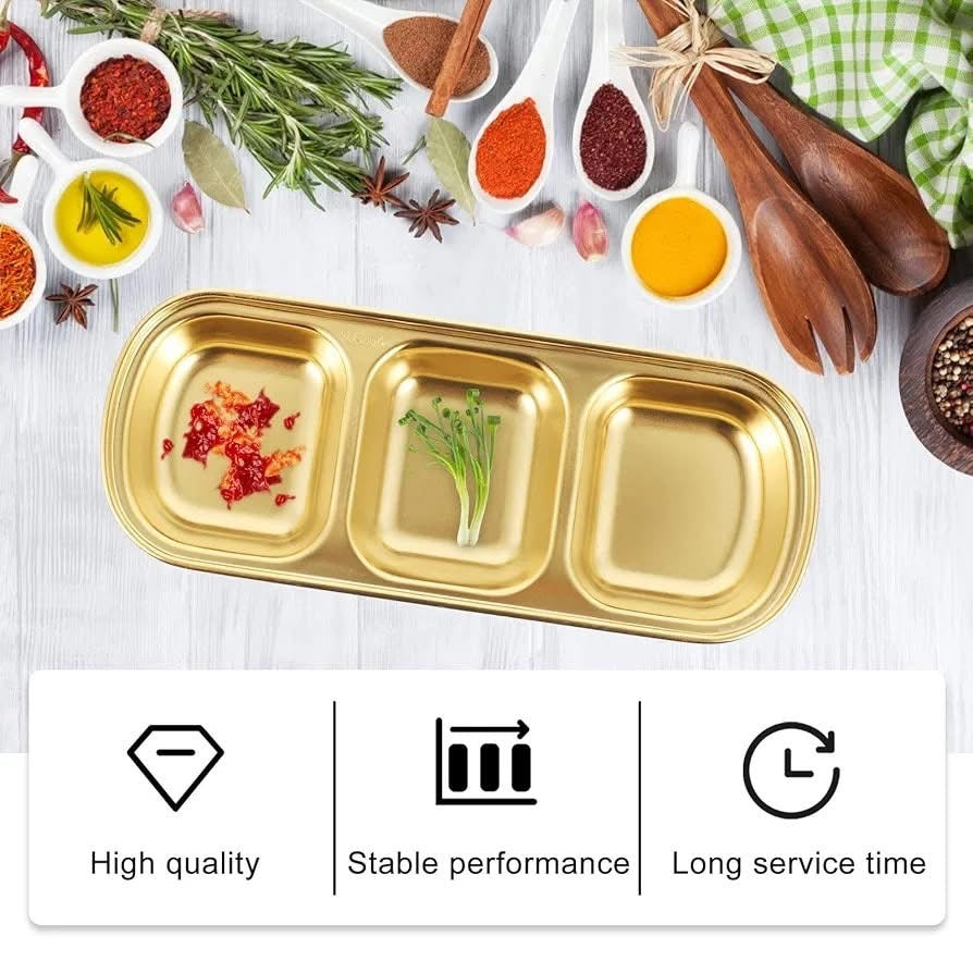 3 Portions Gold Stainless Steel Tray
