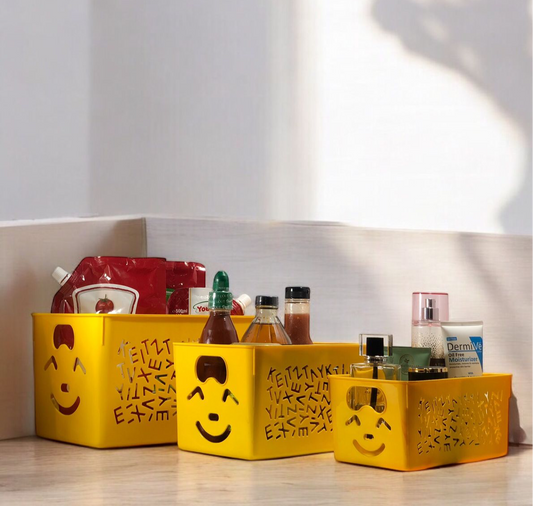 3 Pcs Set of Multipurpose Smiley Face Baskets with Lids