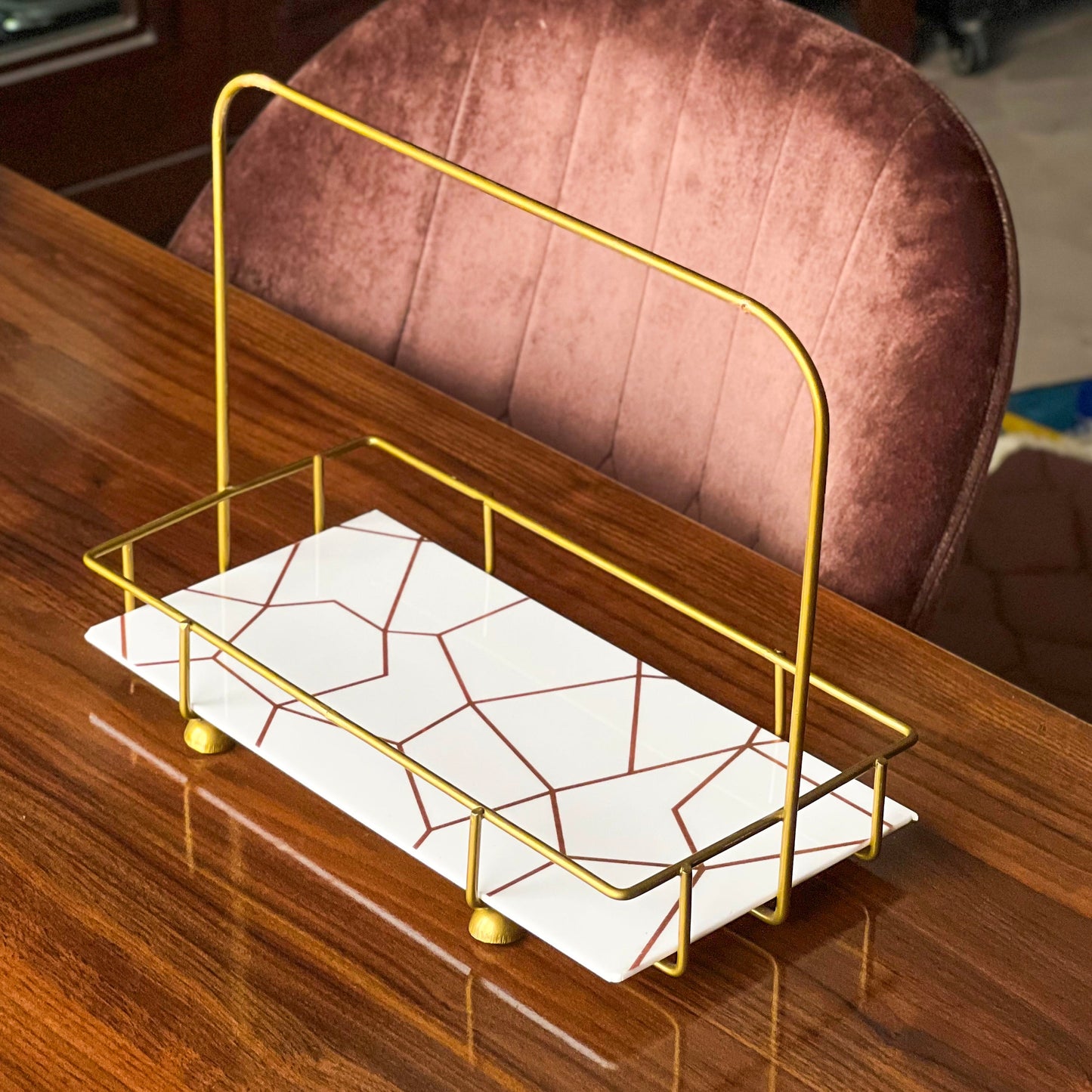 Marble Printed Cosmetics Perfumes Gold Vanity Rack Organizer