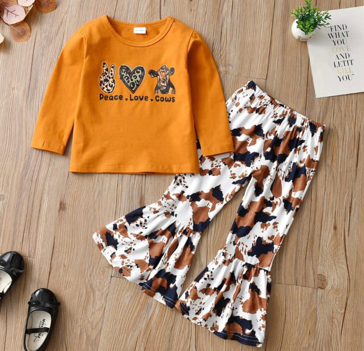 Long Sleeve Tshirt with Flared Pants for Girls