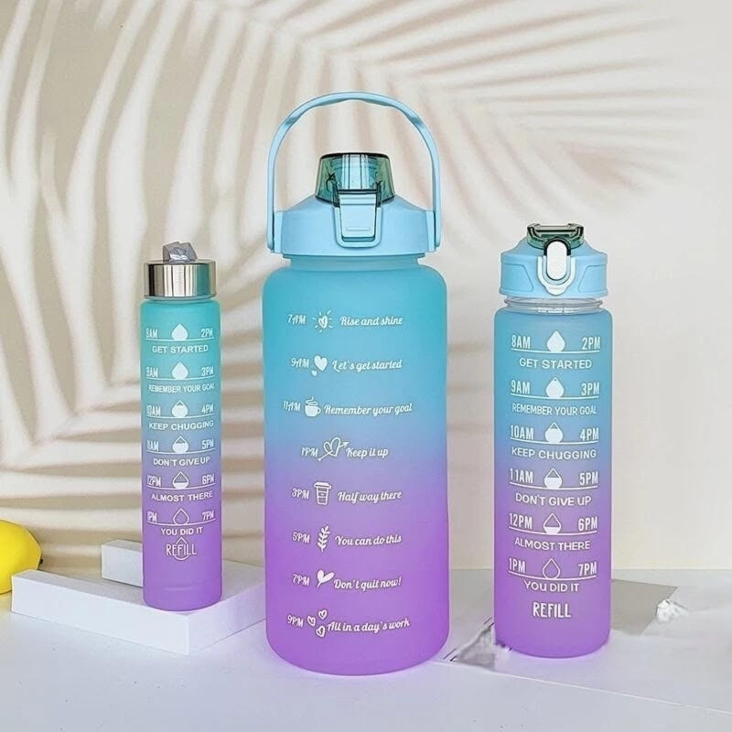 3 Pcs Motivational Double Shaded Water Bottle Set