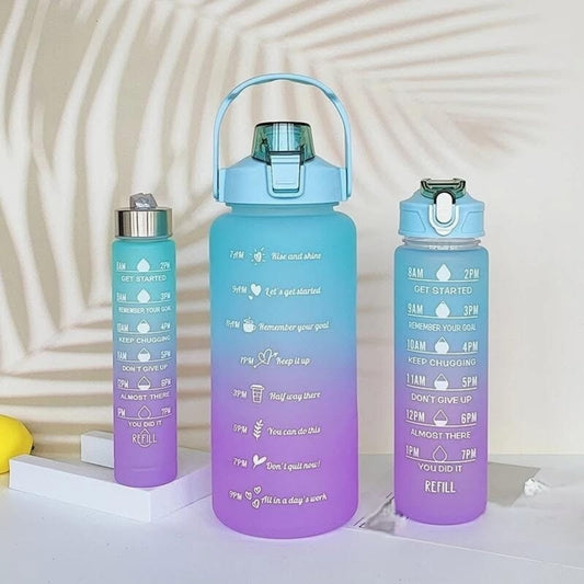 3 Pcs Motivational Double Shaded Water Bottle Set