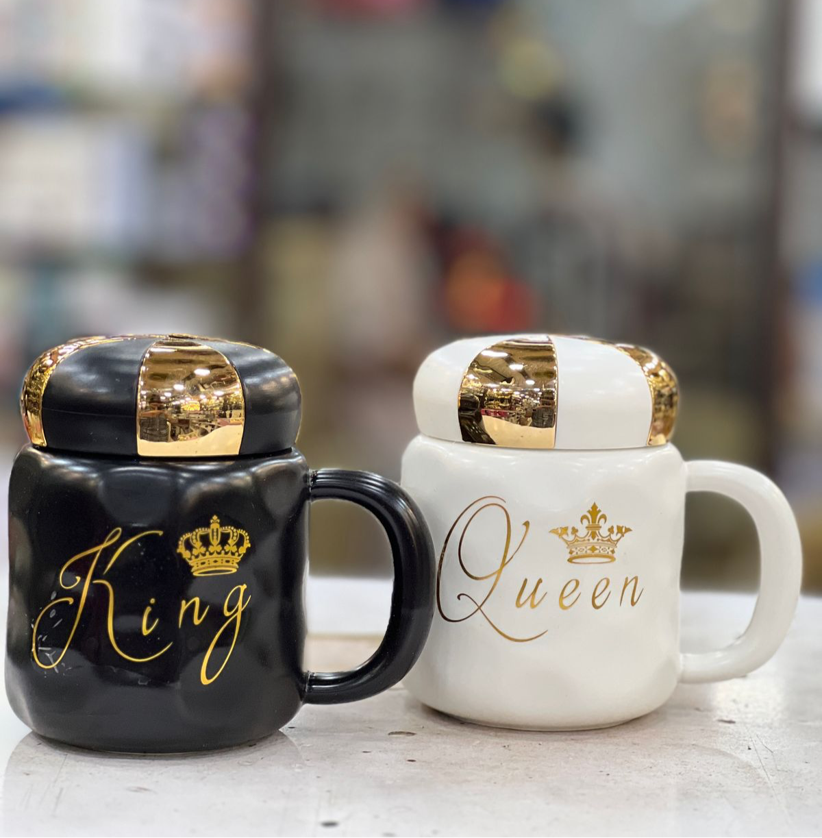 King & Queen Couple Mug with Lids