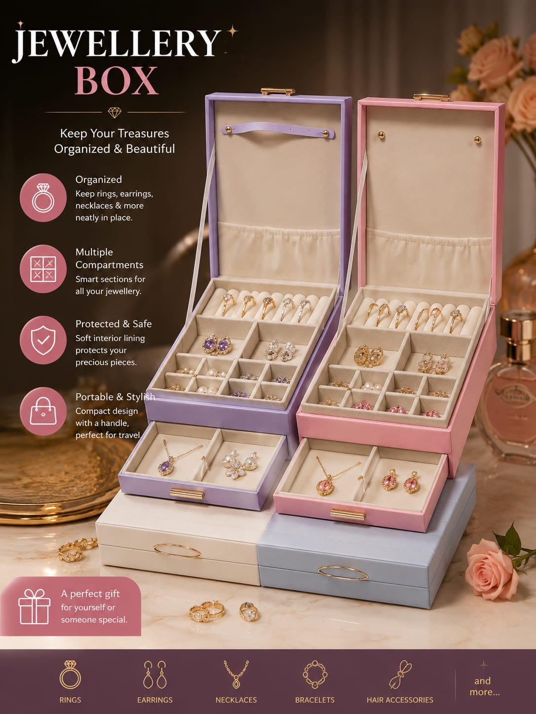 Double Layer Drawer Style Jewellery Box