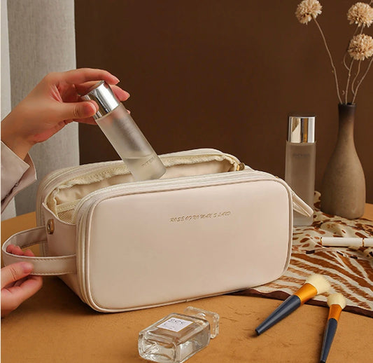 Large Capacity Cosmetic Bag Fashion Portable Wash Bag PU Leather