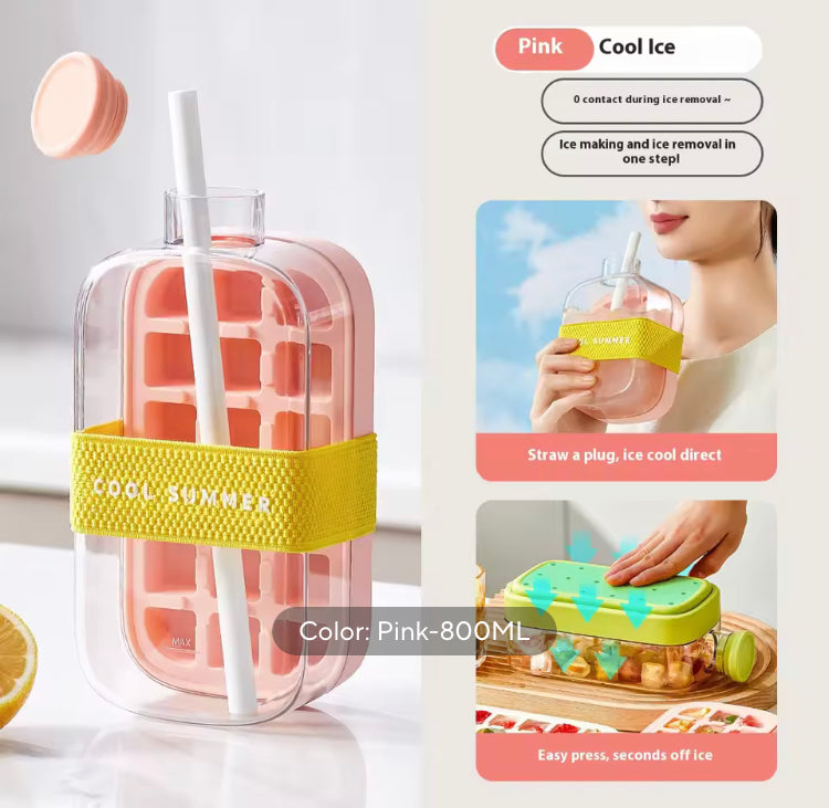 2 in 1 Press Ice Cube Tray with Water Bottle
