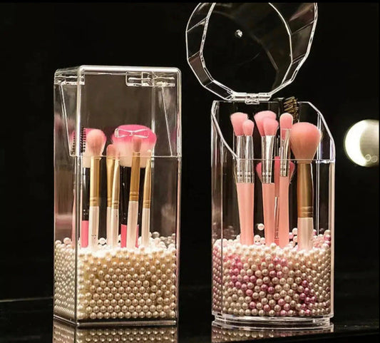 Transparent Acrylic Brushes Holder with Pearls