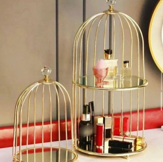 Luxury Cage Style Mirror Cosmetics Makeup Skincare Organizer