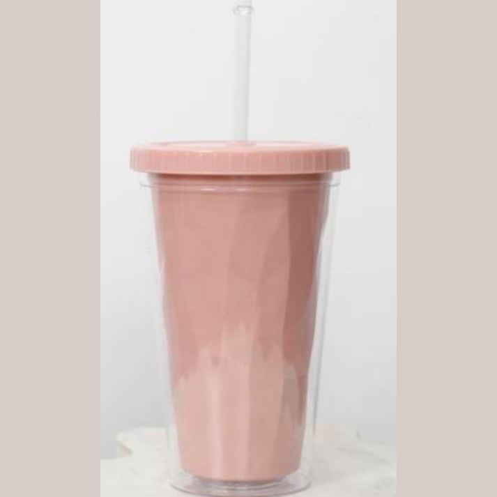 Pink Tumbler with Straw & Lid