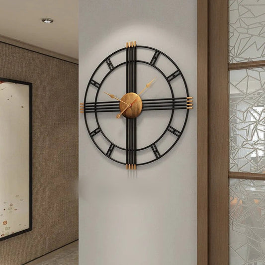 Black with Gold Metal Wall Hanging Clock
