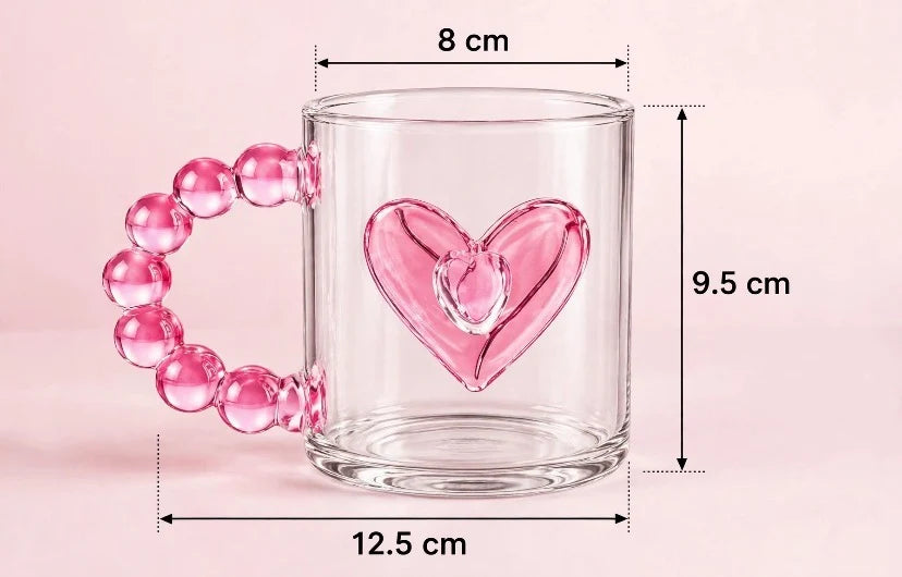 Heart Glass Mug with Beaded Handle