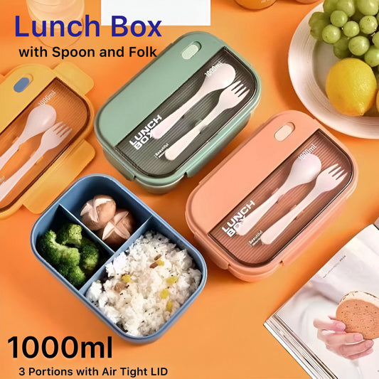 Three Portions Air Tight Lunch Box with Fork & Spoon