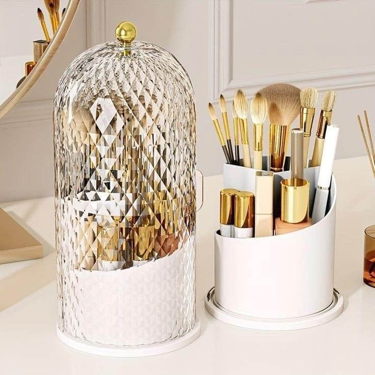 Luxury Diamond Pattern Dustproof Rotating Brushes Holder