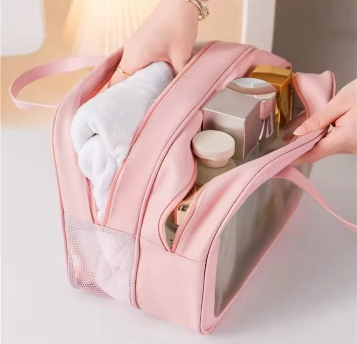 Large Capacity 2 in 1 Dry & Wet Double Layer Makeup Bag