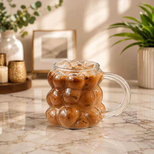 450ml Bubble Textured Coffee Glass with Handle