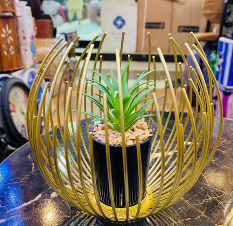 Metal Cage Style Potted Artificial Plant Centerpiece Home Decor