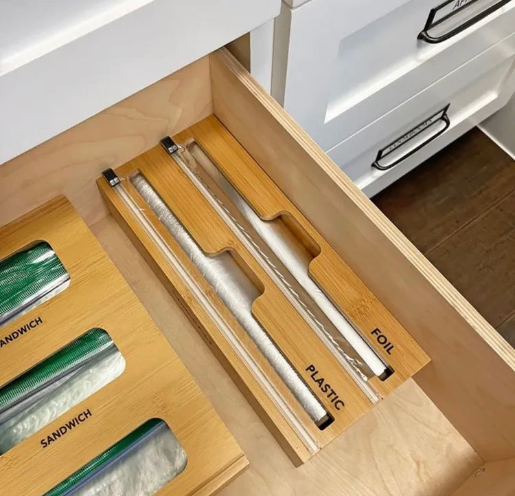 Wooden Wrap Dispenser with Cutter Plastic, Wax & Foil Paper
